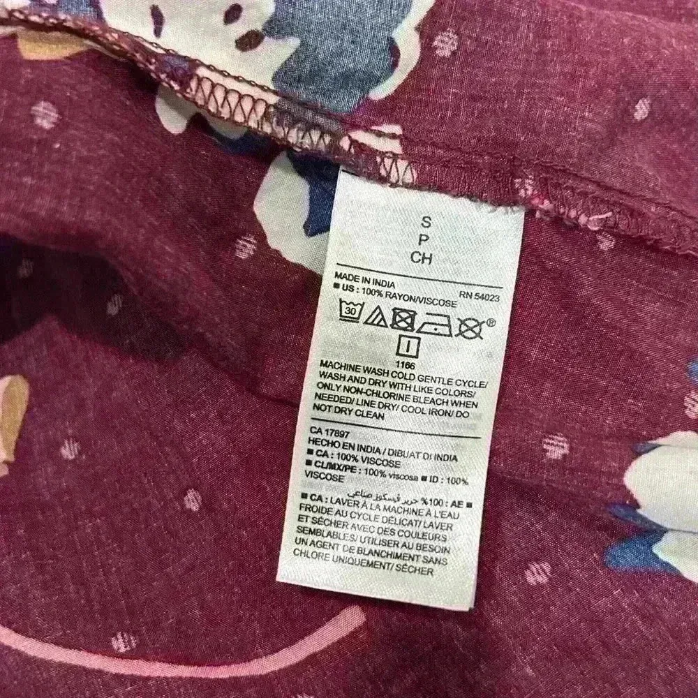 Old Navy Women’s Mini Dress Burgundy Floral 3/4 Sleeve V-Neck Lace Up Size S - Image 5