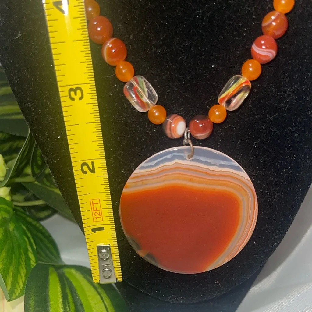 Handmade Agate Pendant Necklace – Warm Orange Beads with Clear Accents – - Image 3