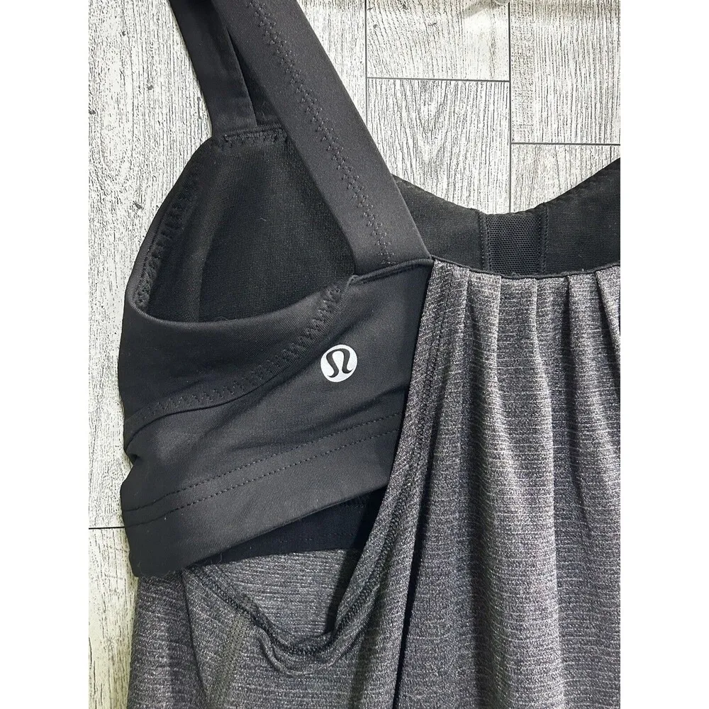 Lululemon Run Back on Track Tank Top with Built in Bra Black Grey Size 2 W1911S - Image 3