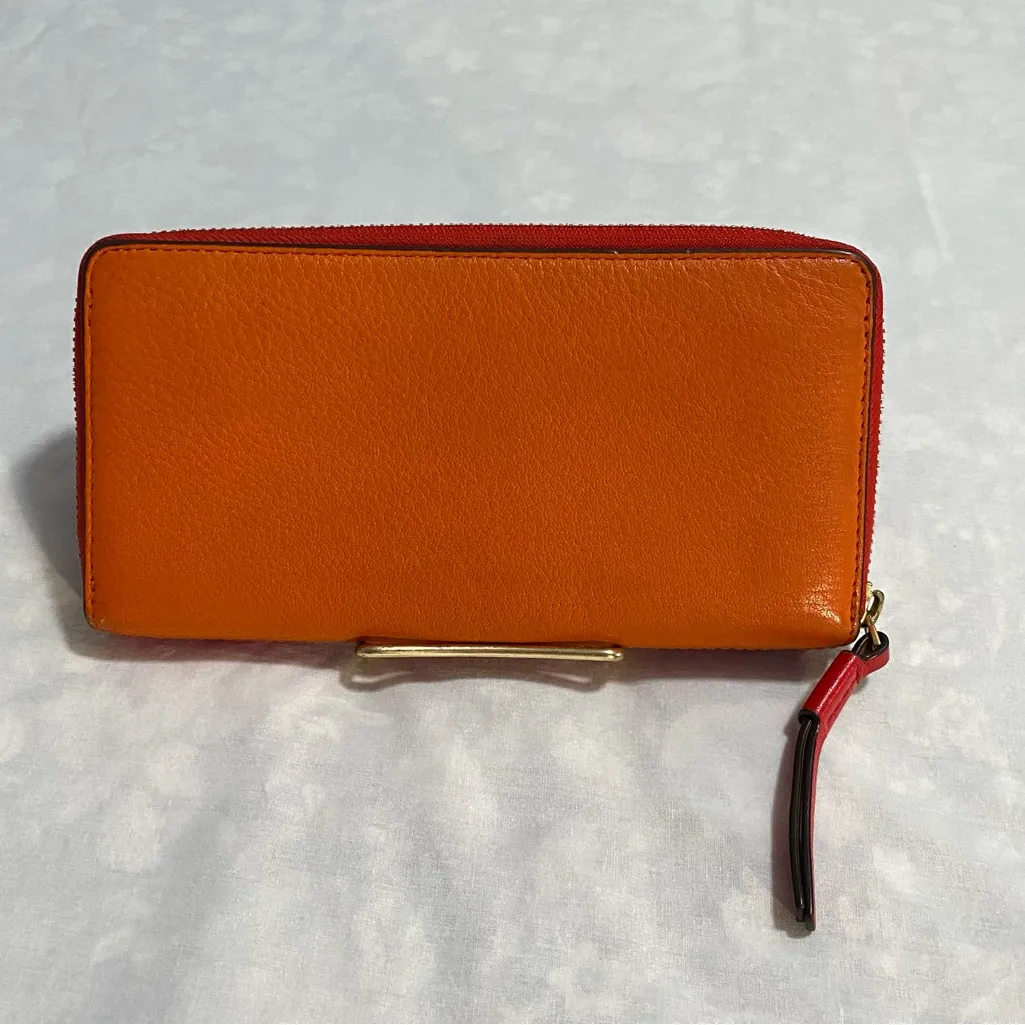 Tory Burch Perry Colorblock Fuchsia, Orange & Red Leather Wallet Vintage EUC - Image 2