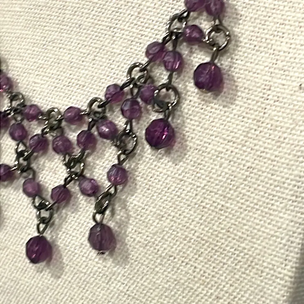 Vintage purple beaded Victorian style necklace - Image 2