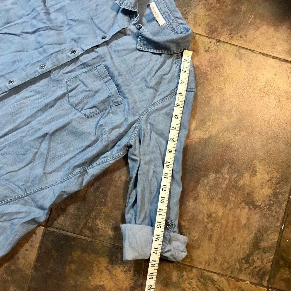 Motherhood Maternity Denim Button Down Rolled Tab Sleeve Blouse Size Medium - Image 8