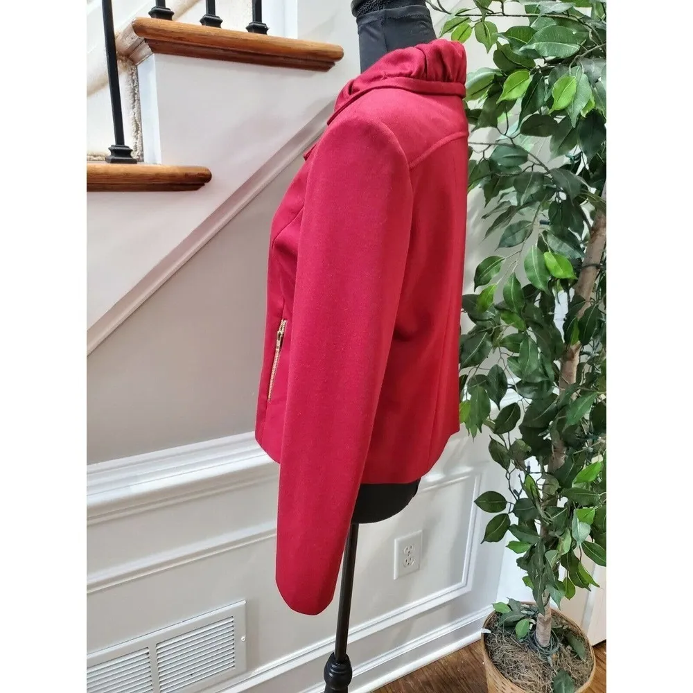 Kate & Rosy Women Solid Red Polyester Long Sleeve Full Zip Front Fitted Jacket M Size M - Image 5