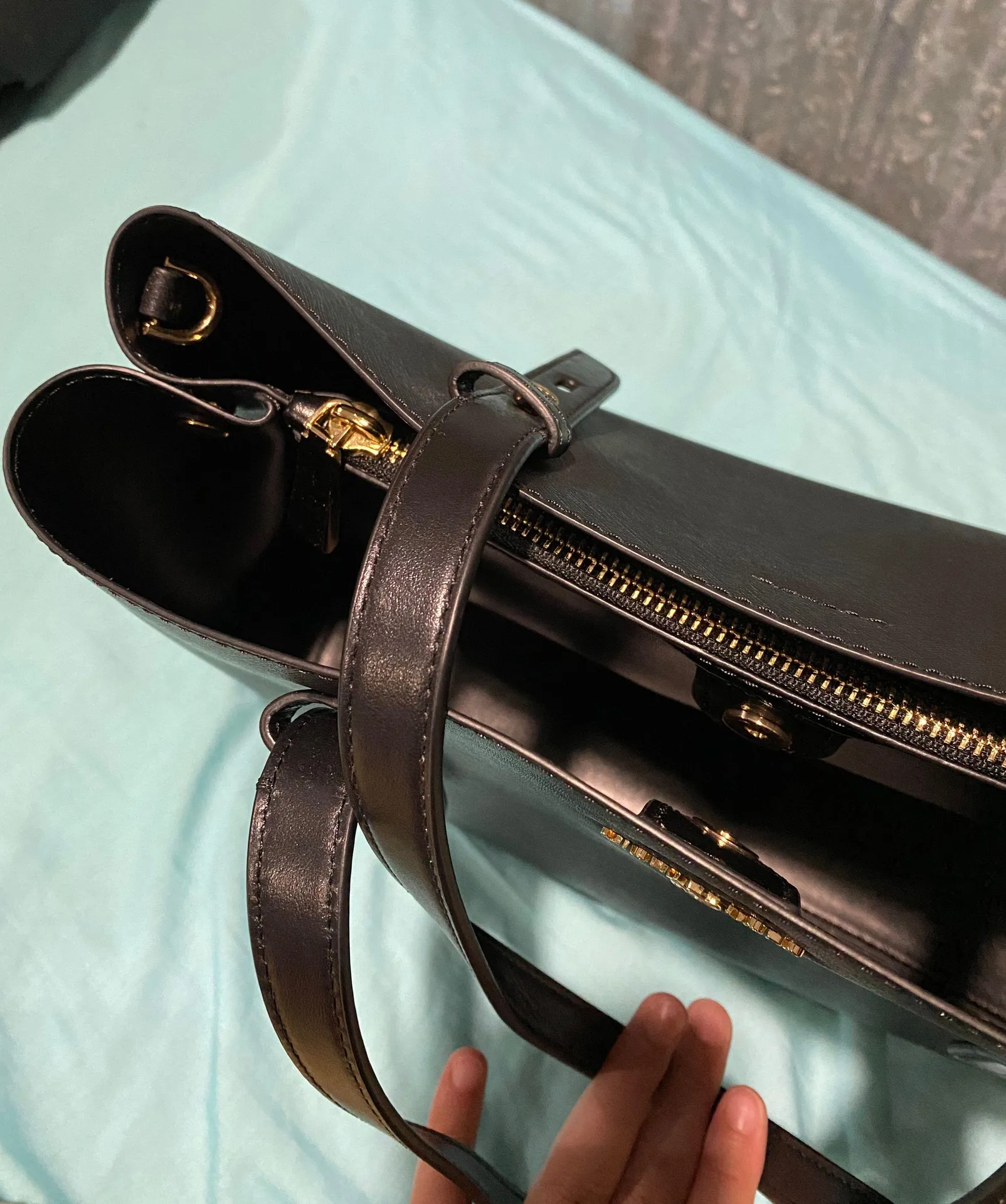 Black Leather Gold Accent Purse - Image 6