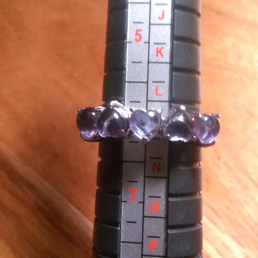 African Amethyst 5 Stone Stainless Steel Heart Ring (Size 6) - Image 4