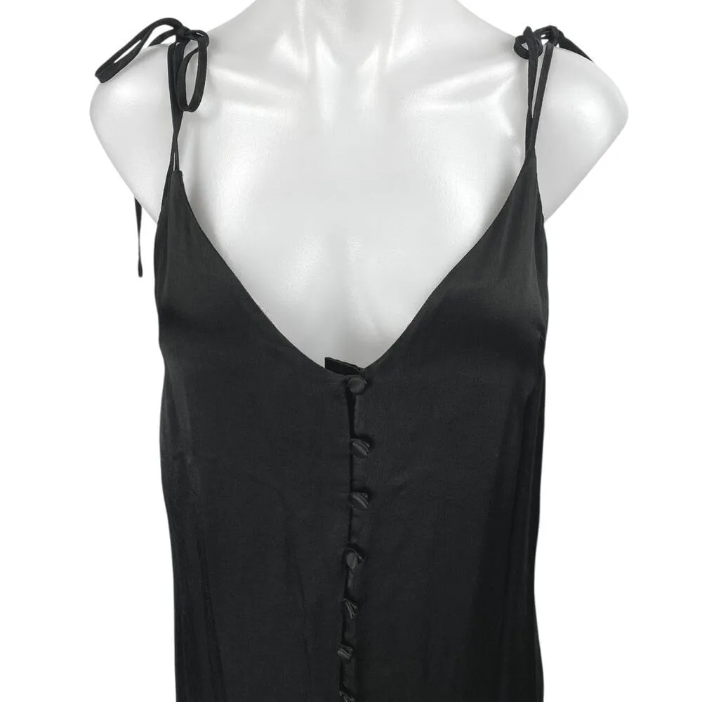 Topshop Black Sleeveless Tie Strap Button Up Cami Tank Mini Slip Dress Size 4 - Image 3