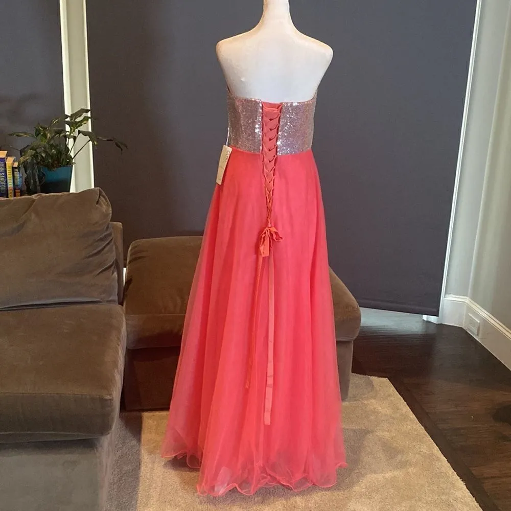 Women’s Pink Full Length Sparkly Tulle & Sequined Prom Party Dress Size S NWT - Image 4