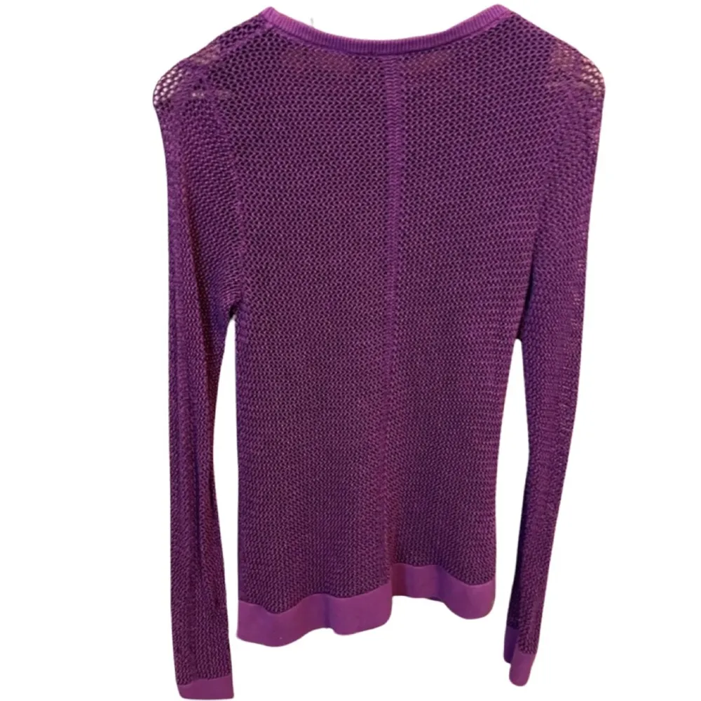 Lucky Brand Magenta Purple Cotton Blend Fishnet Soft Knit Sweater - Image 5
