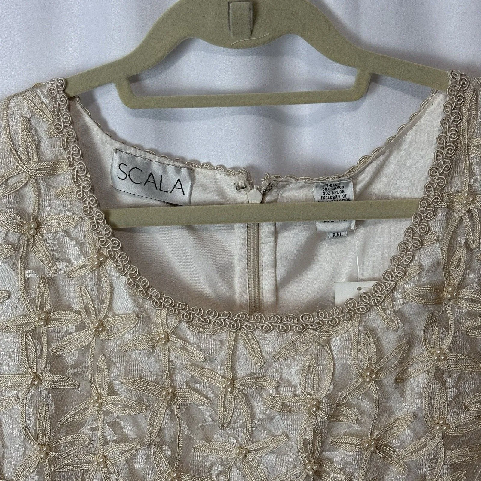 NWT Vtg Scala Dress XXL Cream Beige Lace Sequins Heavy Beading Evening Wedding - Image 6