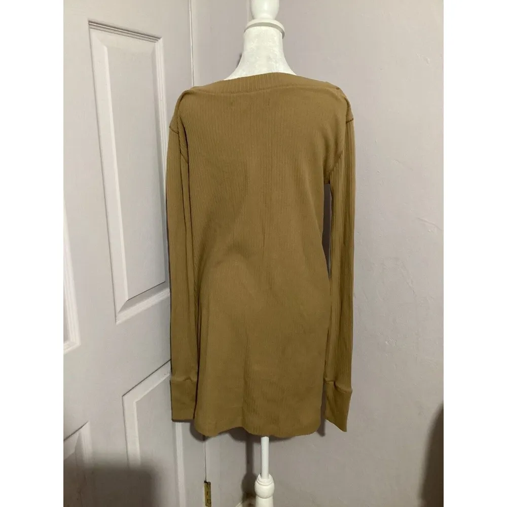 Free People Beach Walk About Stretch Mini Dress Long Sleeve Ribbed Mustard S - Image 3
