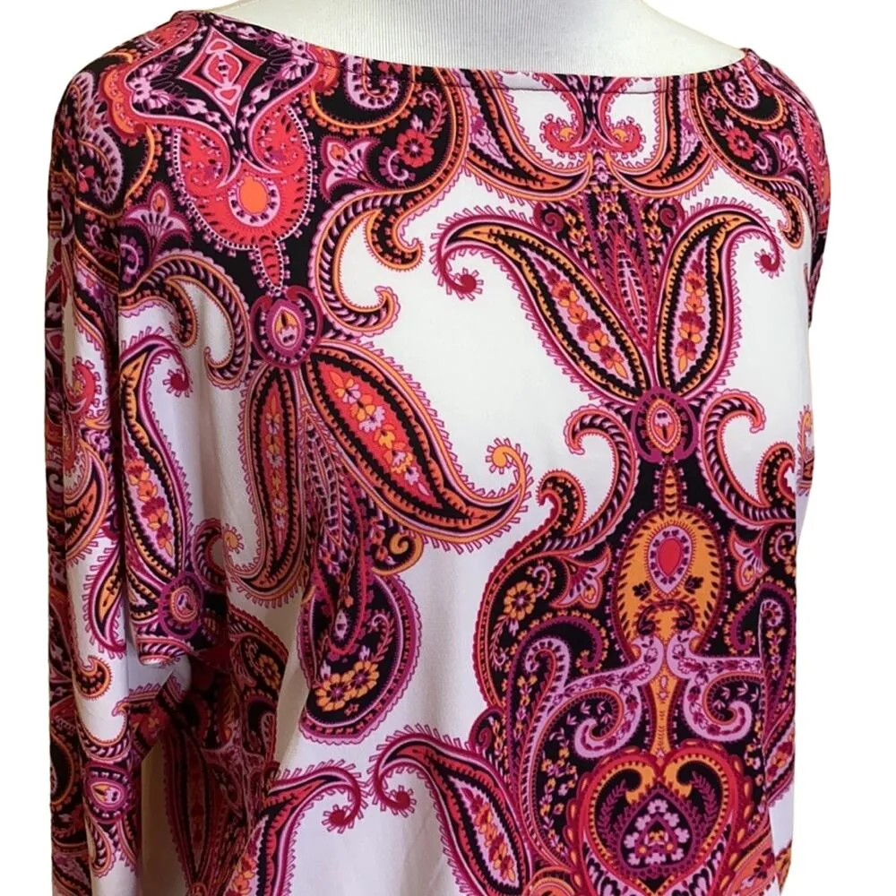 Boston Proper Paisley Fitted Bottom Spandex Stretch Blouse XS - Image 2