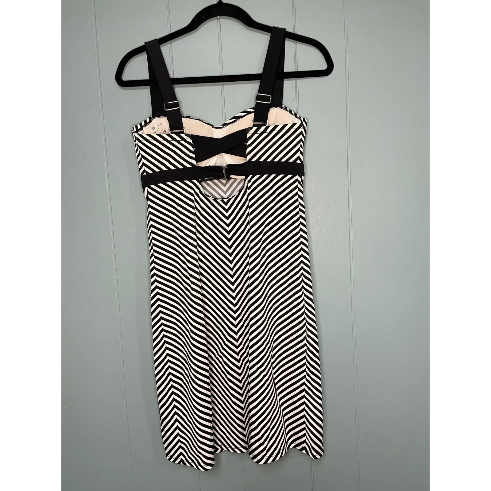 Athleta Stripe Pura Swim Dress 32D/DD Black White UPF 50 - Image 2