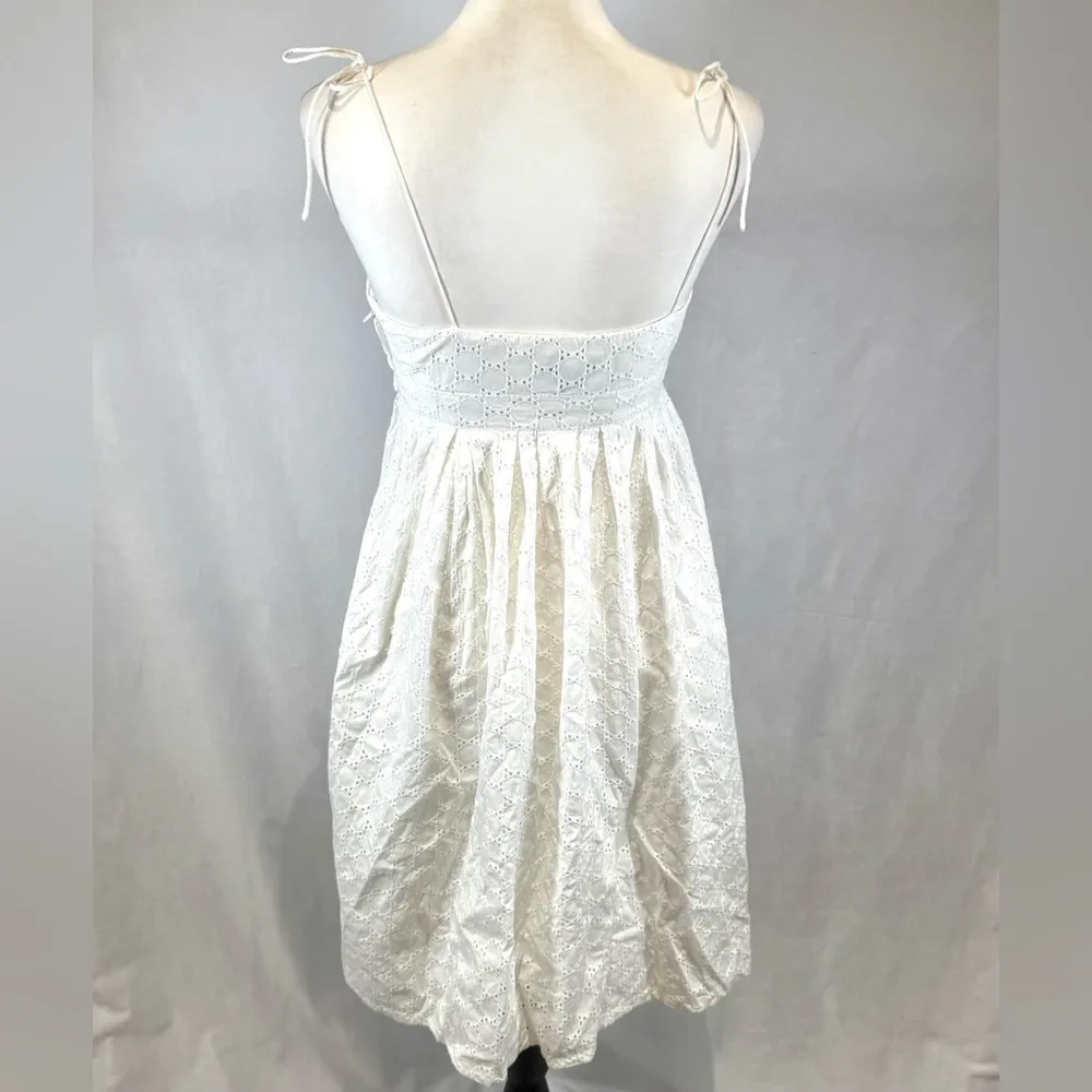 Y2K white tie straps eyelet lace empire waist cotton dress size 4 - Image 3