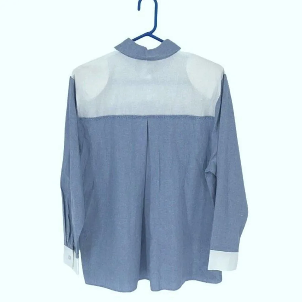 Lilly of California 100% cotton. 70's or 80's Vintage Button Down Shirt Medium Blue - Image 4