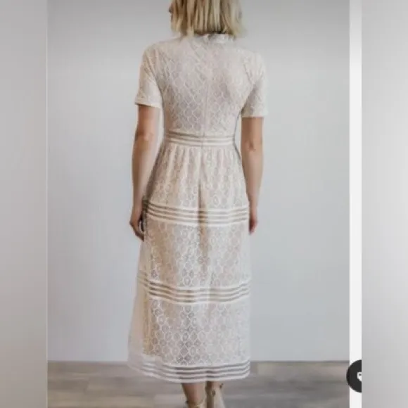 Baltic Born Windsor Lace Tiered Midi Dress Ivory Nude Size XS Cottagecore - Image 2