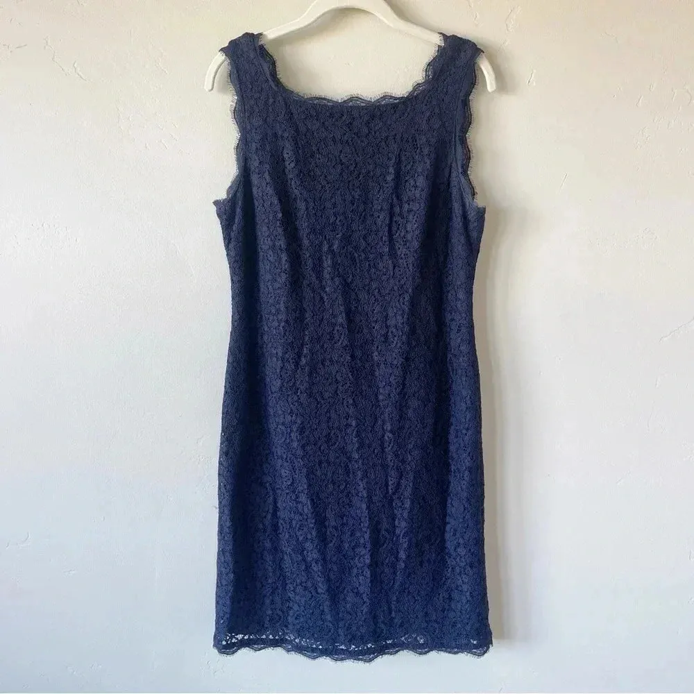 Adrianna Papell Sleeveless Lace Dress Zip Back Navy Size 12 - Image 2