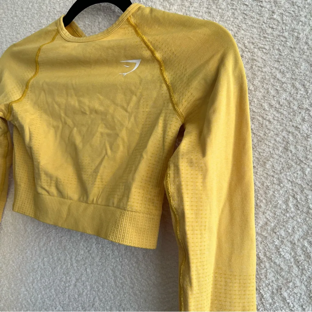 Gymshark Women’s Vital Yellow Seamless Crop‎ Long Sleeve Top Stretch Size Small - Image 6