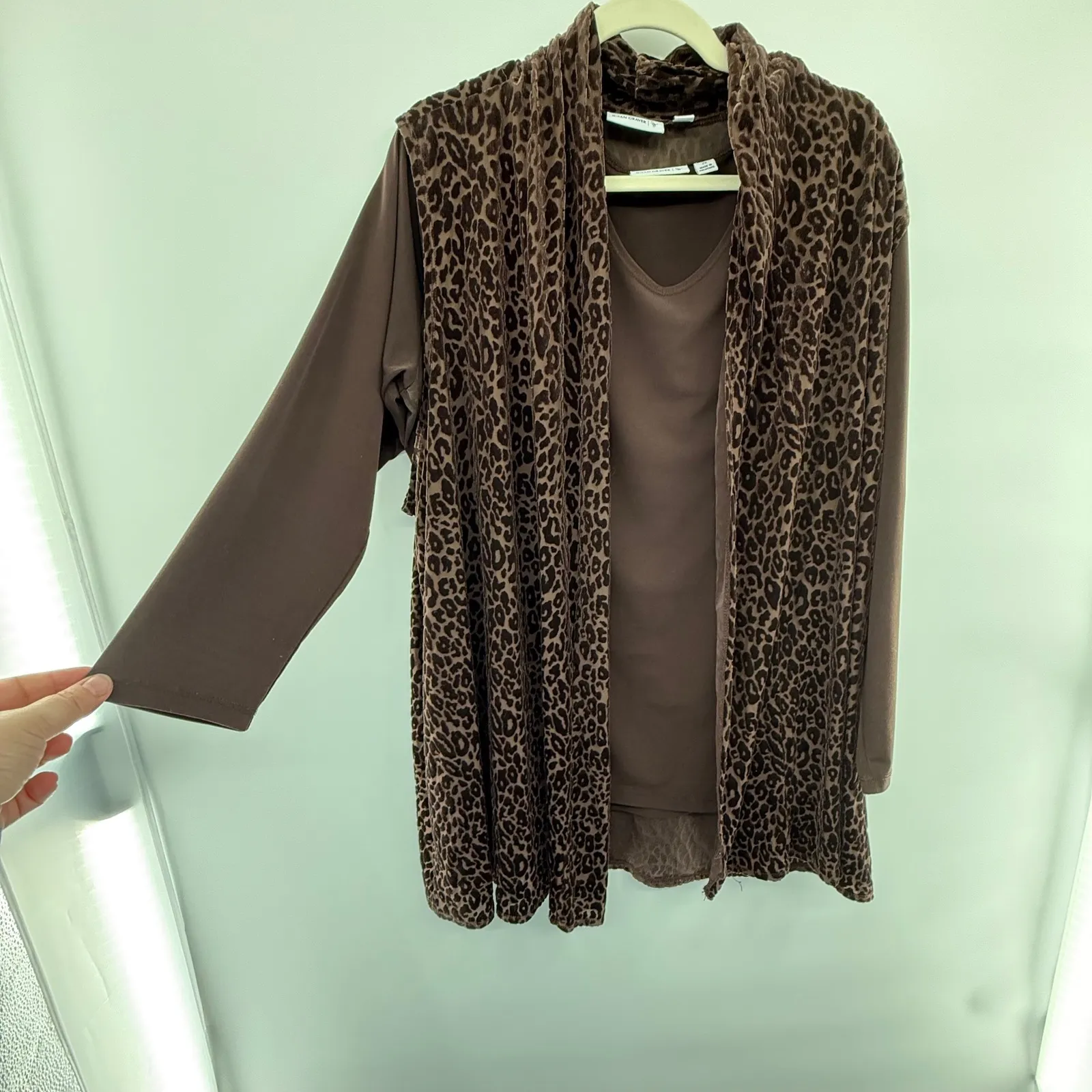 Susan Graver 2X Brown‎ Leopard Velvet Vest & Knit Top Set Fall Winter Outfit - Image 2