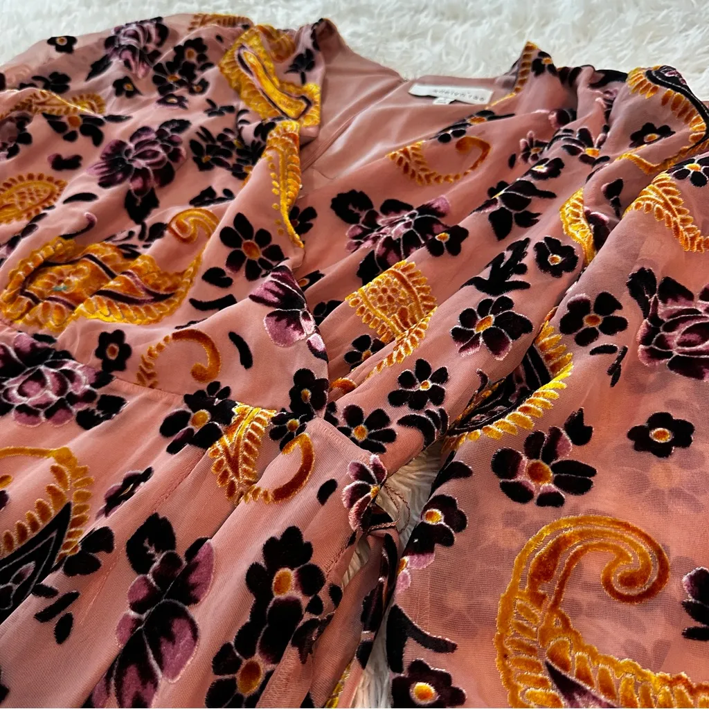 Adelyn Rae Velvet Burnout Paisley Wrap Midi Dress | Boho Romantic | L - Image 15