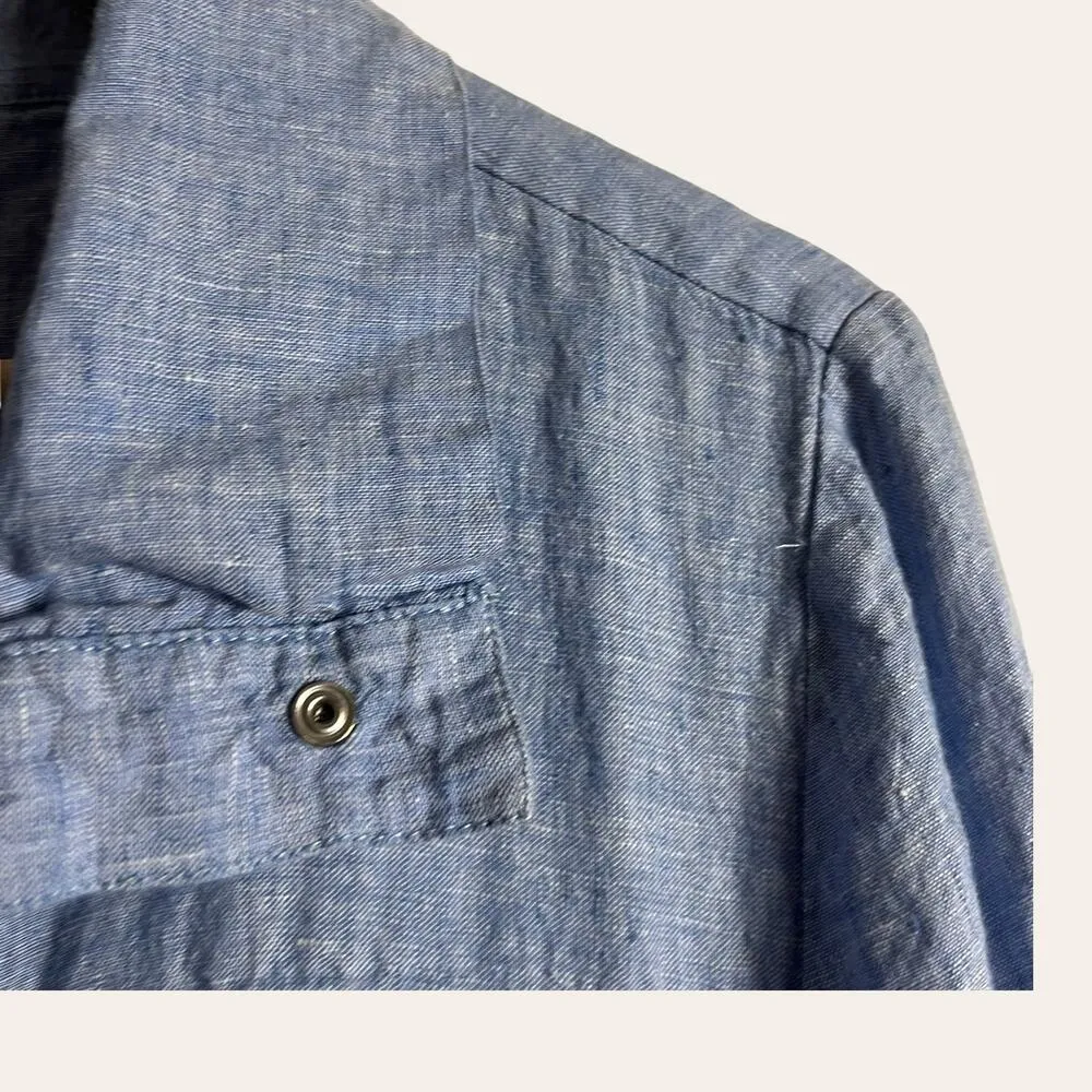 Chico's Chico’s Cross Dye Blue Linen Drawstring Utility Jacket Size L - Image 6