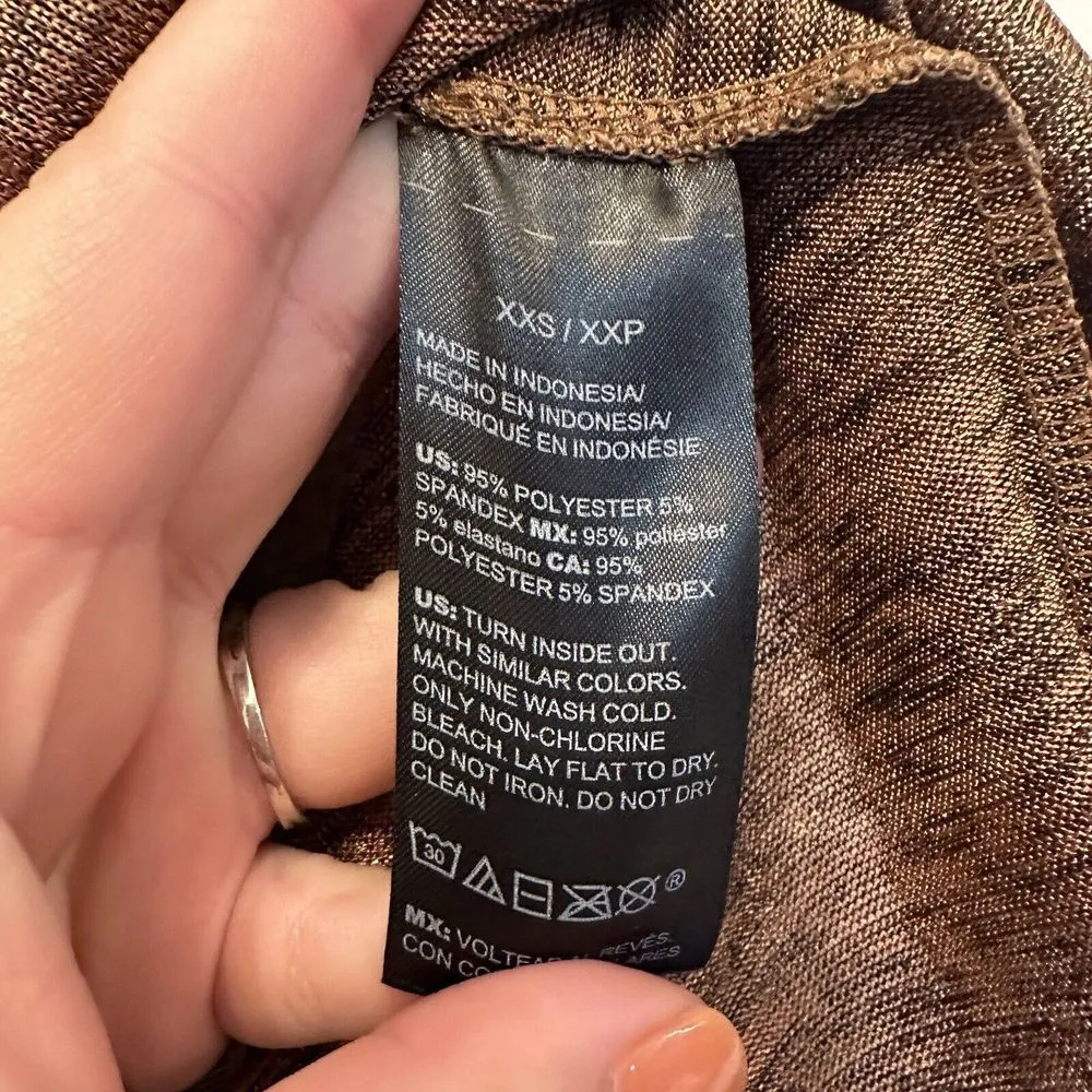 White House Black Market Size XXS Gold Bronze Metallic‎ V-Neck Tee Oversized - Image 5