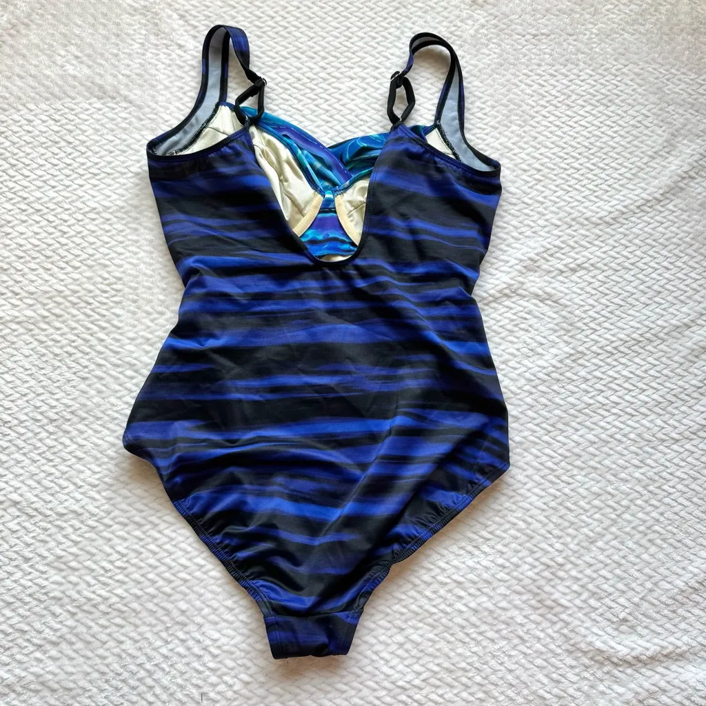 Miraclesuit Kirkland One Piece Swimsuit Size 14 Blue Wrap Tummy Control Slimming - Image 4