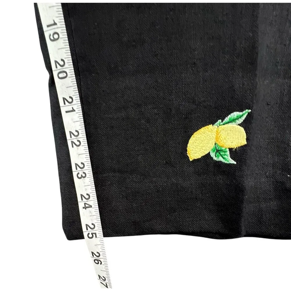 Vintage Talbots Crop Pants Womens 16 Black Yellow Irish Linen Embroidered Lemons - Image 9