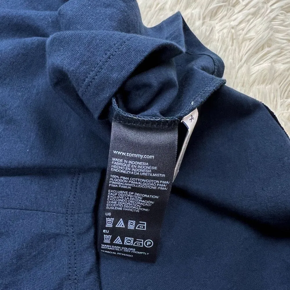 Tommy Hilfiger Navy Blue Roll Tab Sleeve Half Button Down Blouse Top Size Medium - Image 8