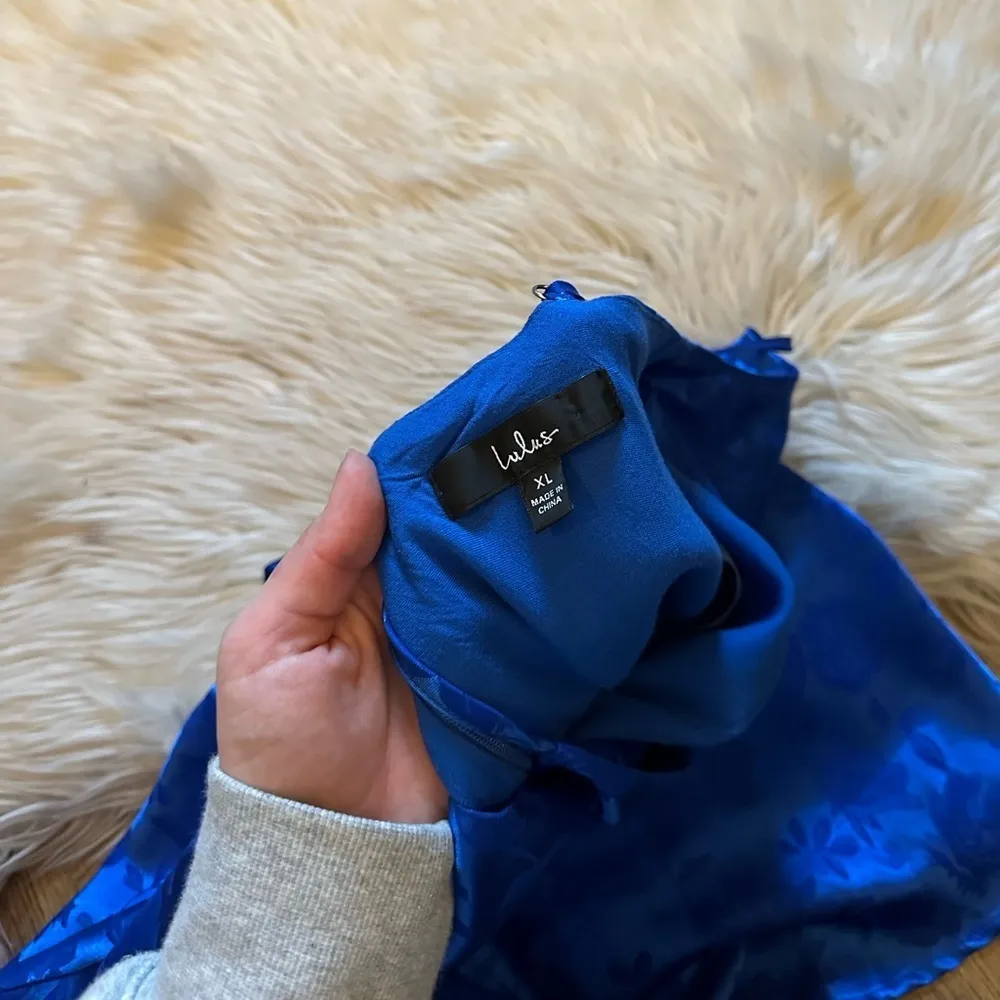 LULU’S Close To Your Heart Royal Blue Jacquard Cowl Slip Dress - Image 8