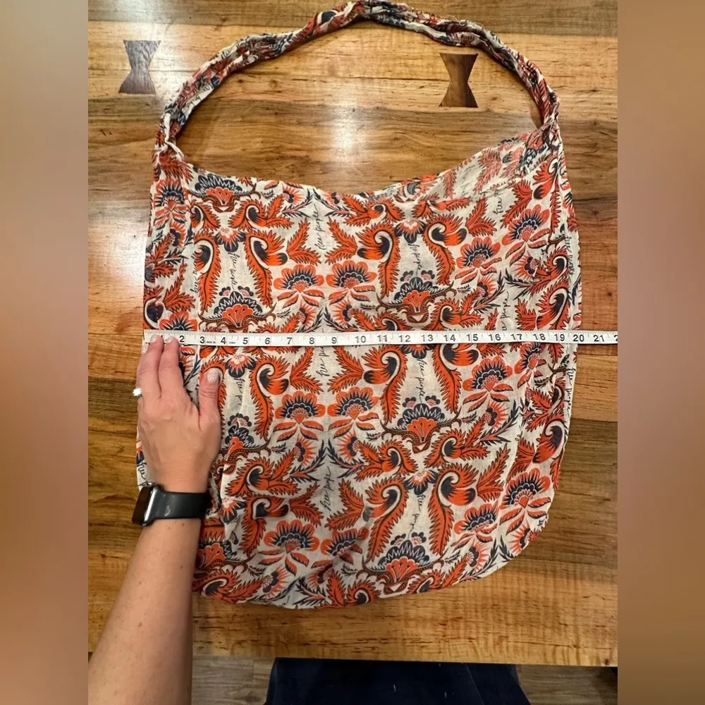 EUC Free People Orange / Blue Lightweight Cloth Gauze Floral Shoulder Tote Bag - Image 2