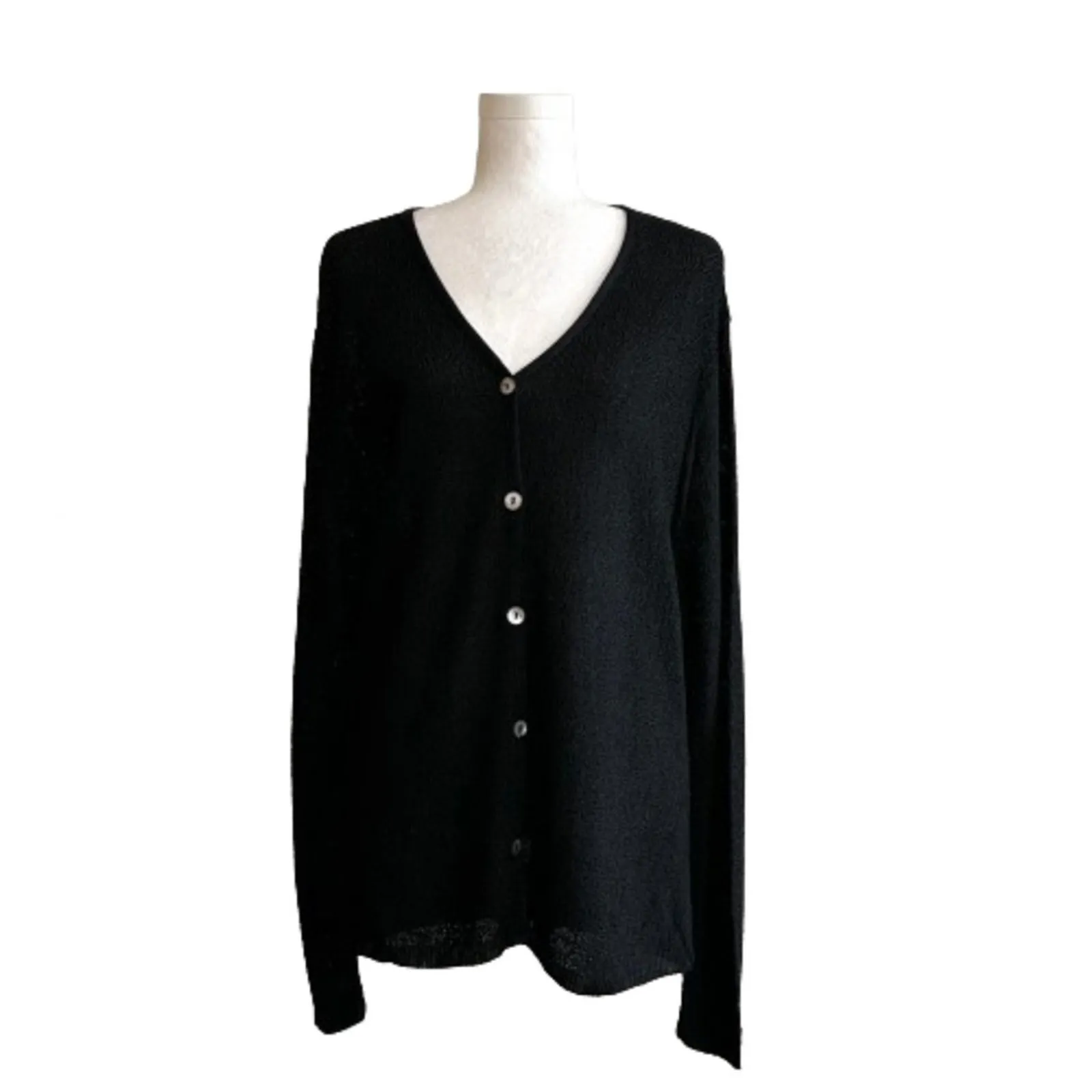 Chicos Design Cardigan Sweater Top Black Open Weave Knit Button Front Size M/L - Image 12