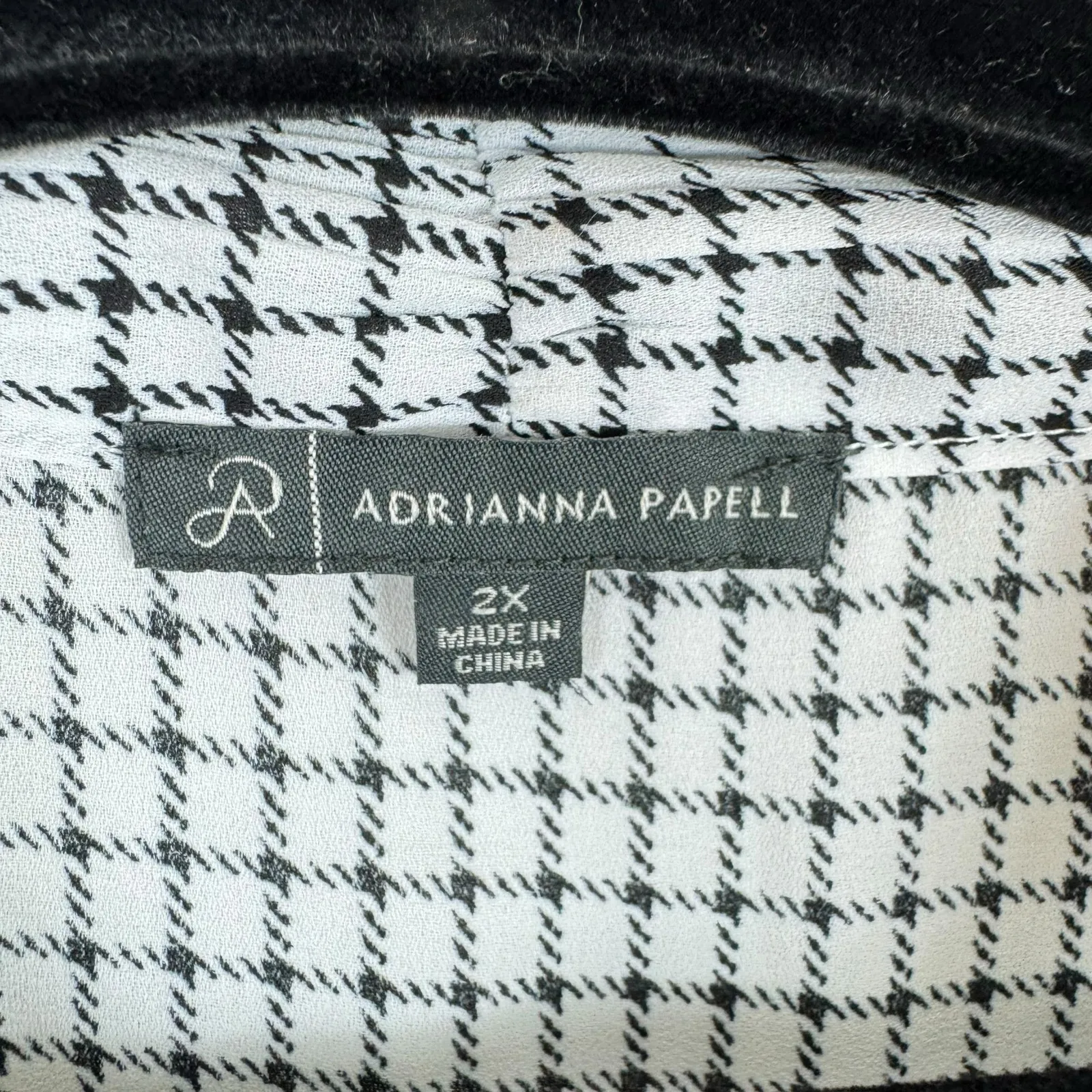Adrianna Papell Black White Checkered Blouse‎ 2X - Image 4