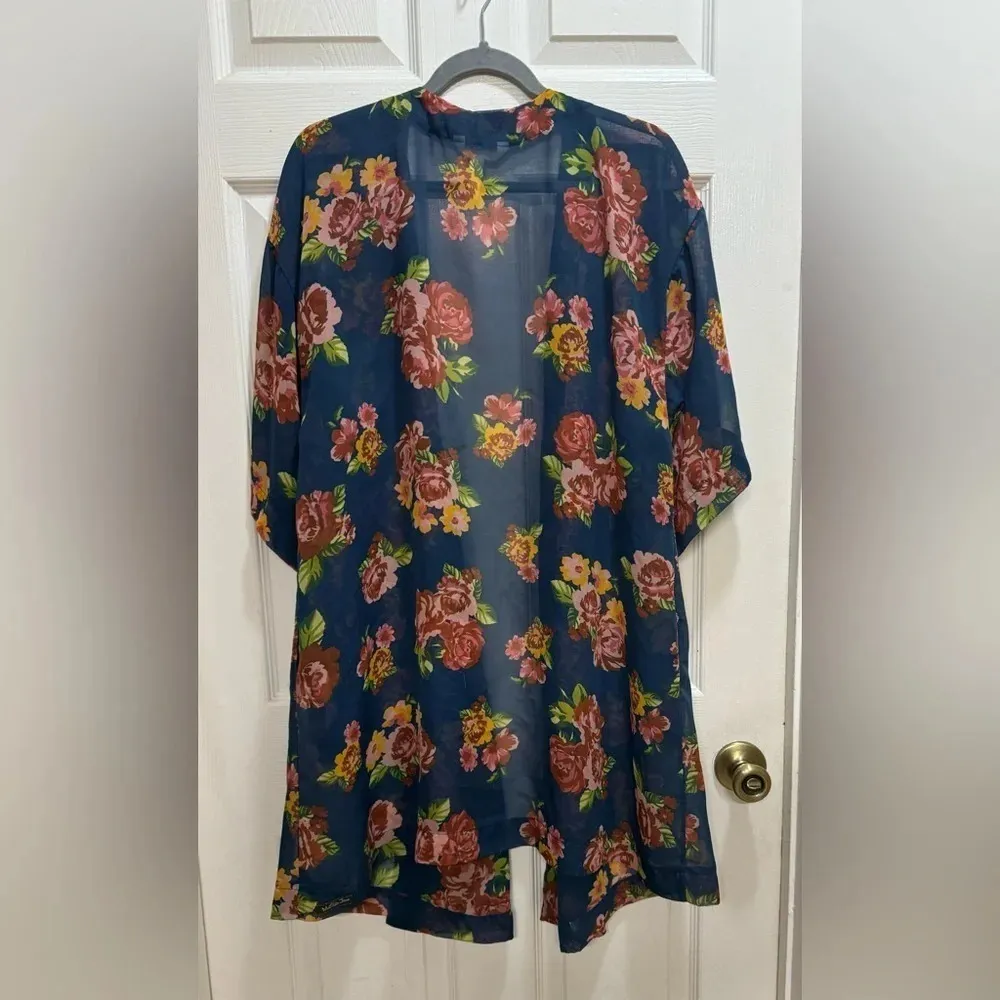 Matilda Jane Kimono Topper Blue Floral Sheer Watch The Sunrise Boho Size M/L - Image 3