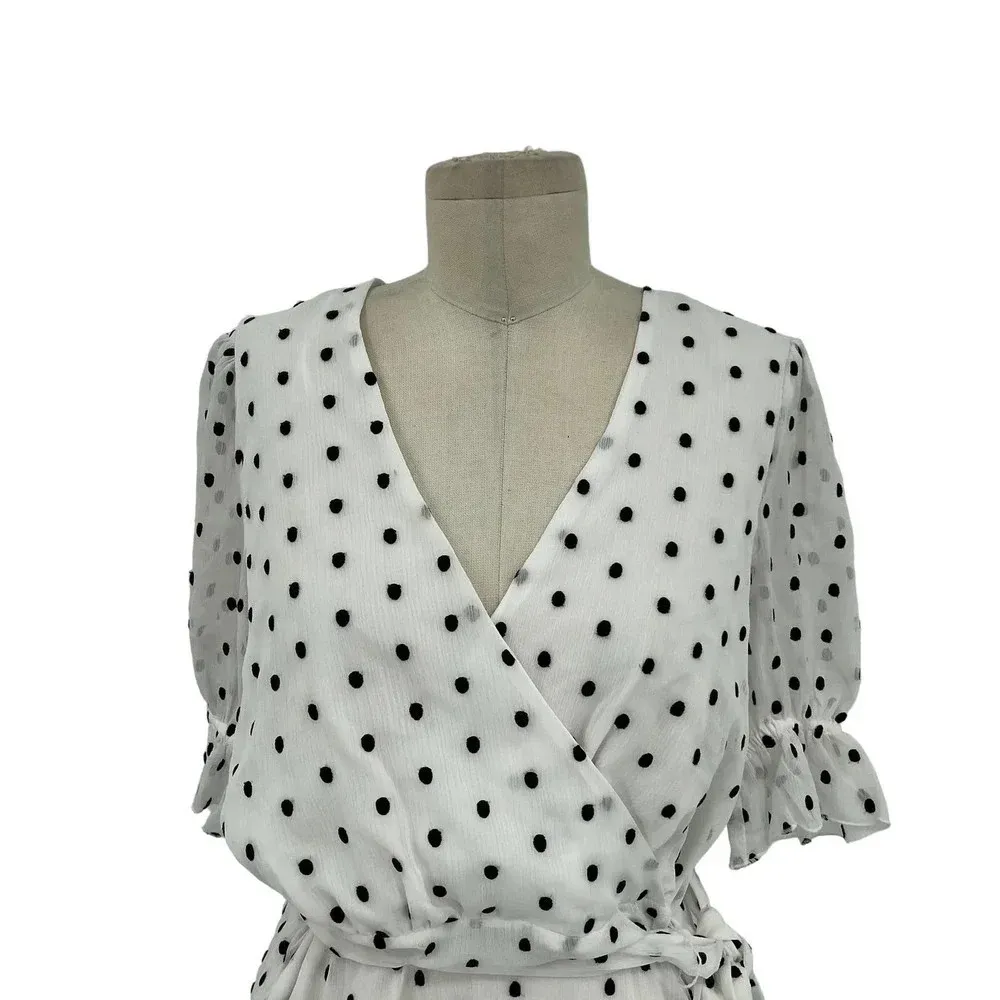 La Maison Talulah Something About You Mini Dress in White Black Polka Dot‎ Print Size 6 - Image 4