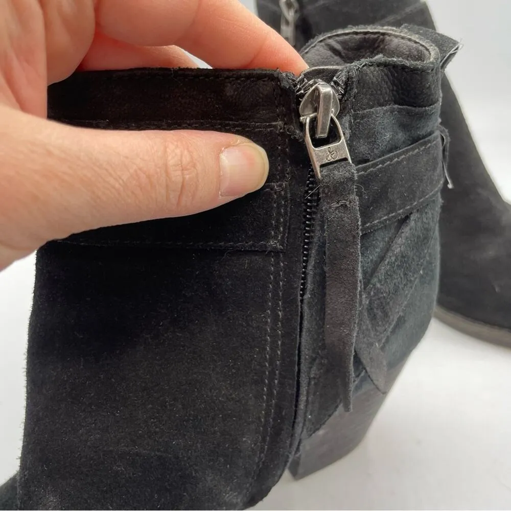 Sam Edelman Black Suede Ankle Boots Buckle Western Booties Womens 8 - Image 12