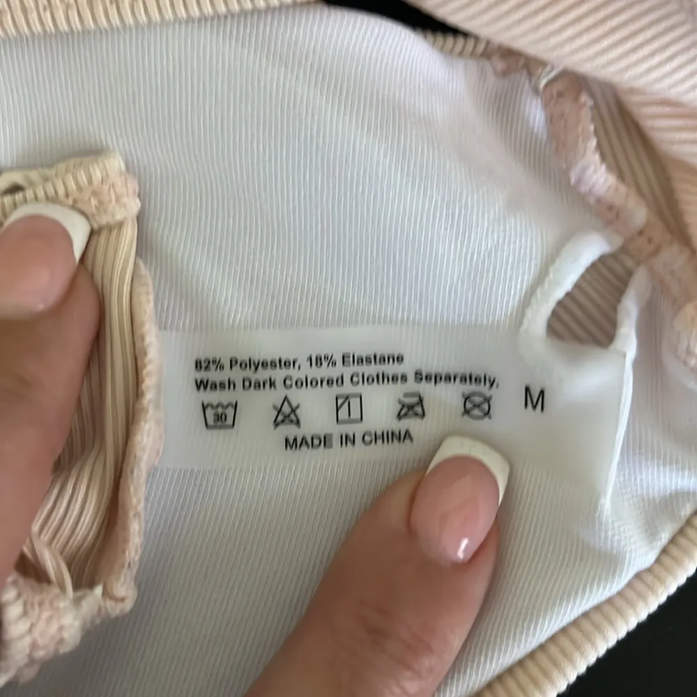 Beige & Black 2 Piece Ribbed Wrap V Neck Colorblock Criss Cross Tie Bac… Size M - Image 9