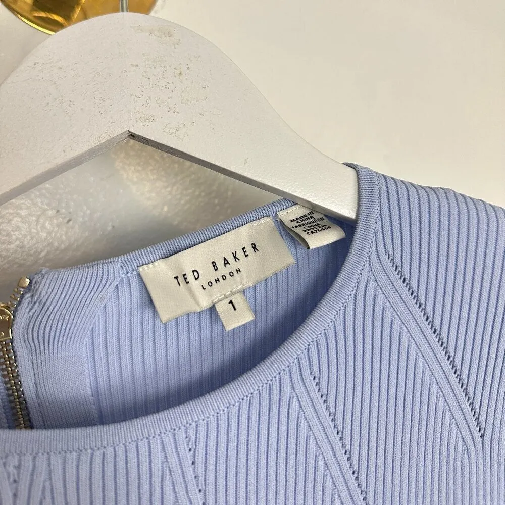 TED BAKER London Raelea Rib Sweater Dress in Light Blue Size 1 (fits like 4 US) - Image 8