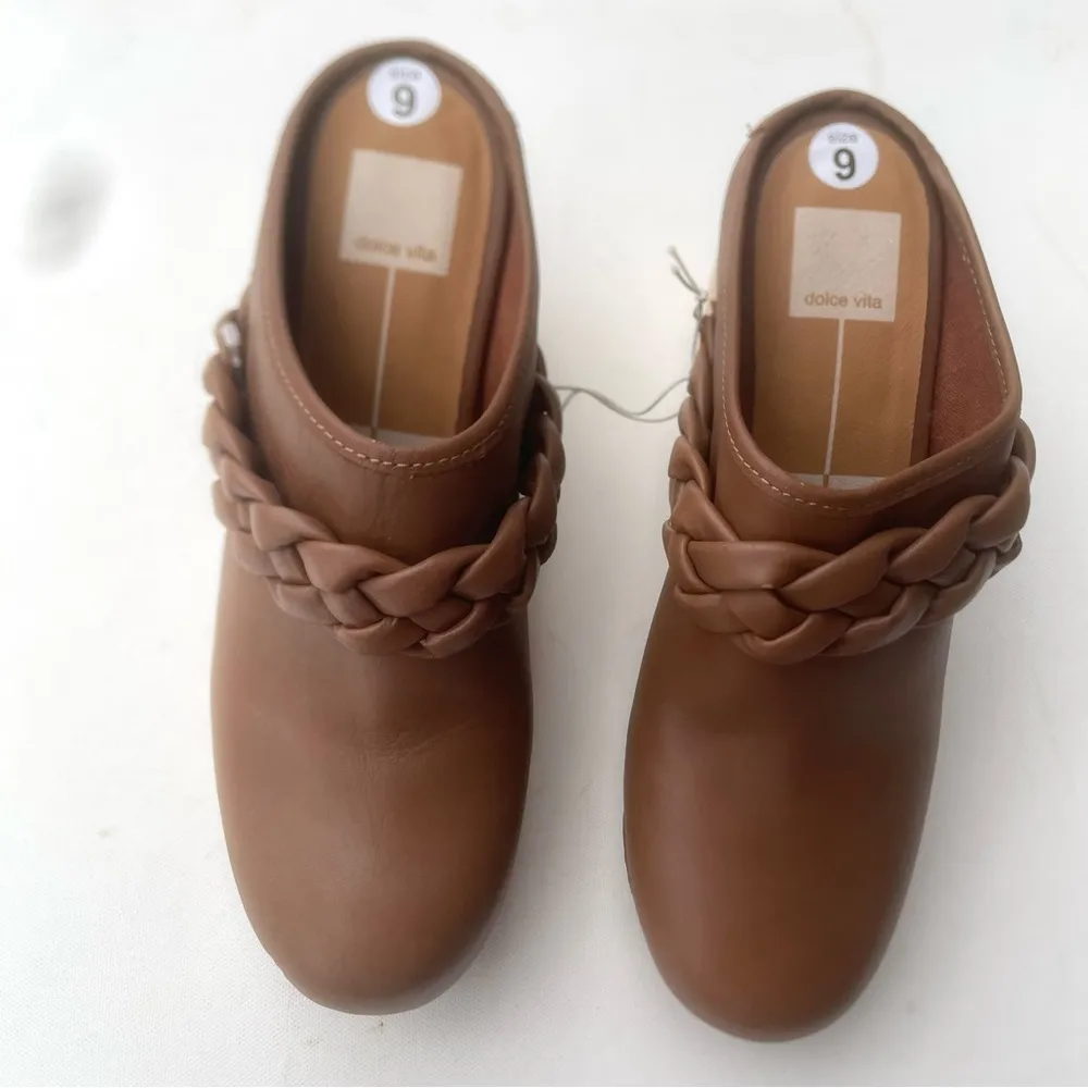 Dolce Vita Women’s Shoes Clogs Brown Cognac Hila Wooden Heels Leather Size 9 - Image 3