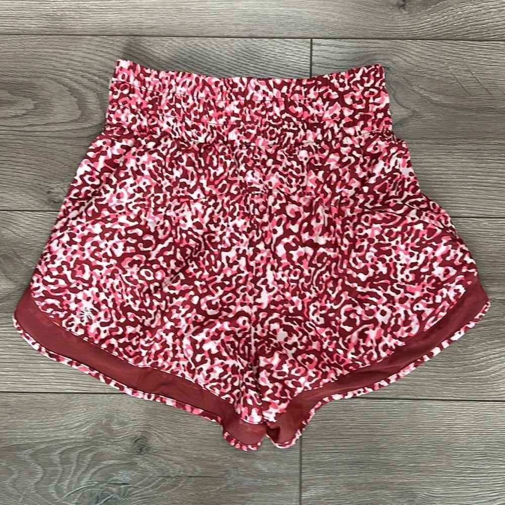 NWOT Athleta 3” High Rise Mesh Racer Run Burgundy‎ Leopard Shorts Size XXS - Image 4