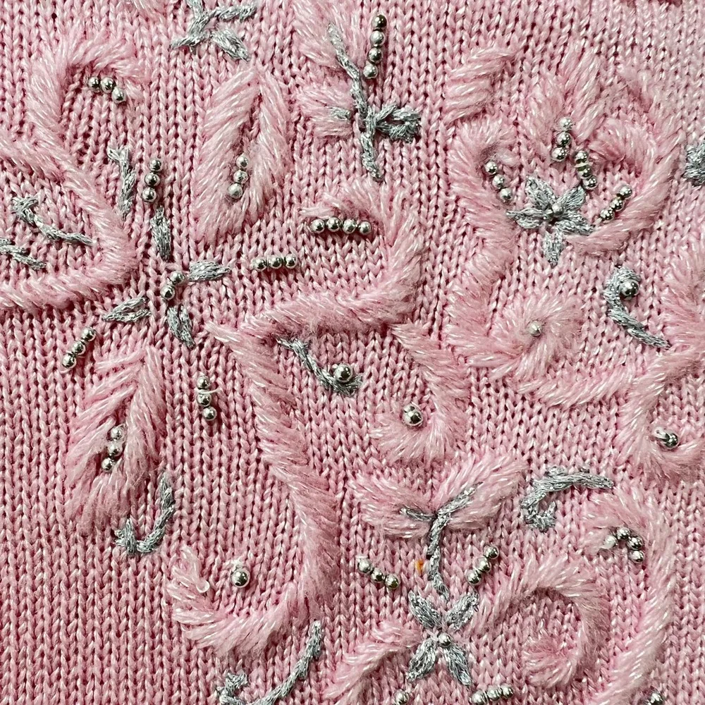 Vintage.Jaclyn Smith Embellished Sweater Mock Neck Pink Knit Pullover Size Small - Image 11