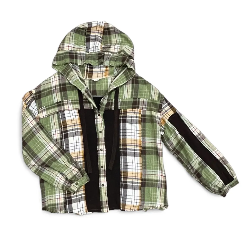 POL  Mixed Plaid Hooded Button Up Top Size Medium - Image 3