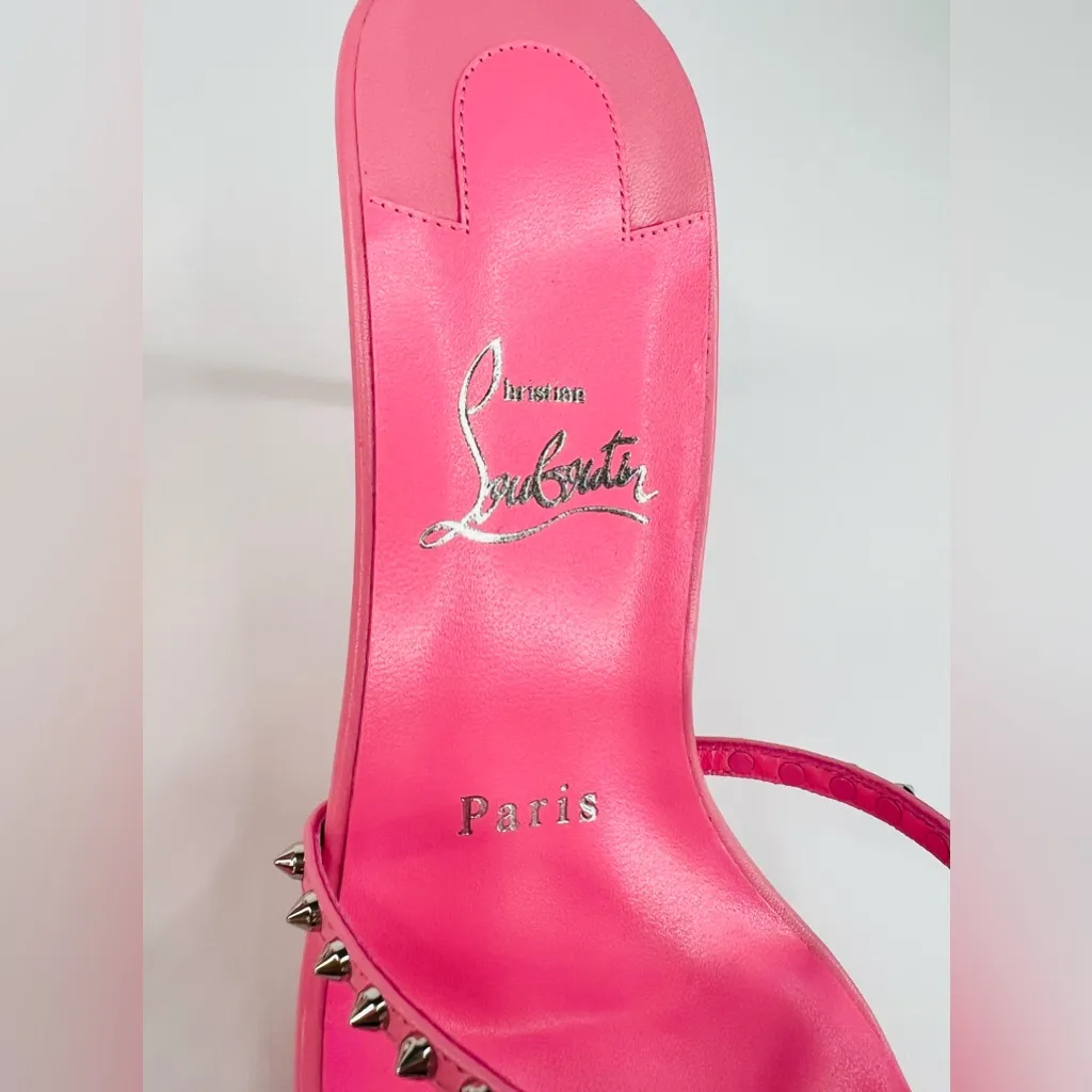 CHRISTIAN LOUBOUTIN Tatoosh 85mm Pink Spikes Heel Mule Sandals Size EU 39 - Image 7