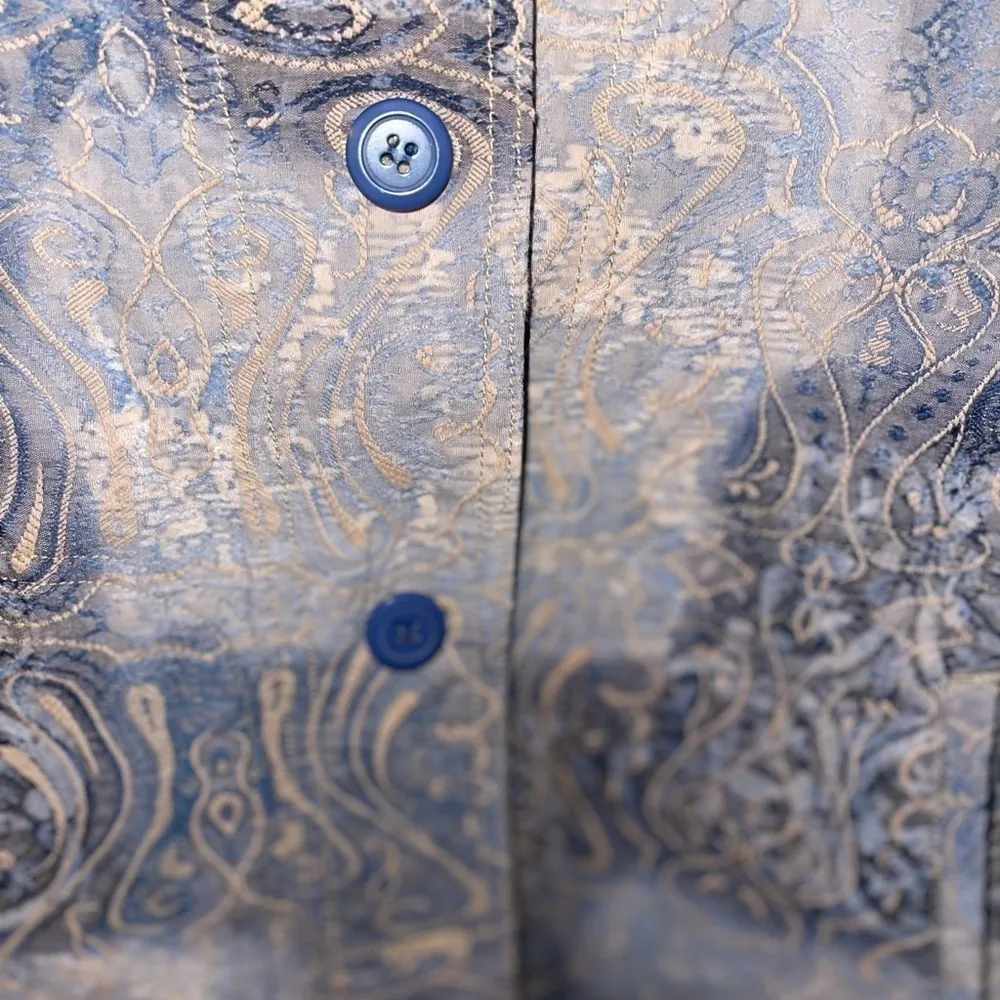 Rebecca Malone blue color block jacket with pink paisley-like embroidered detail - Image 7