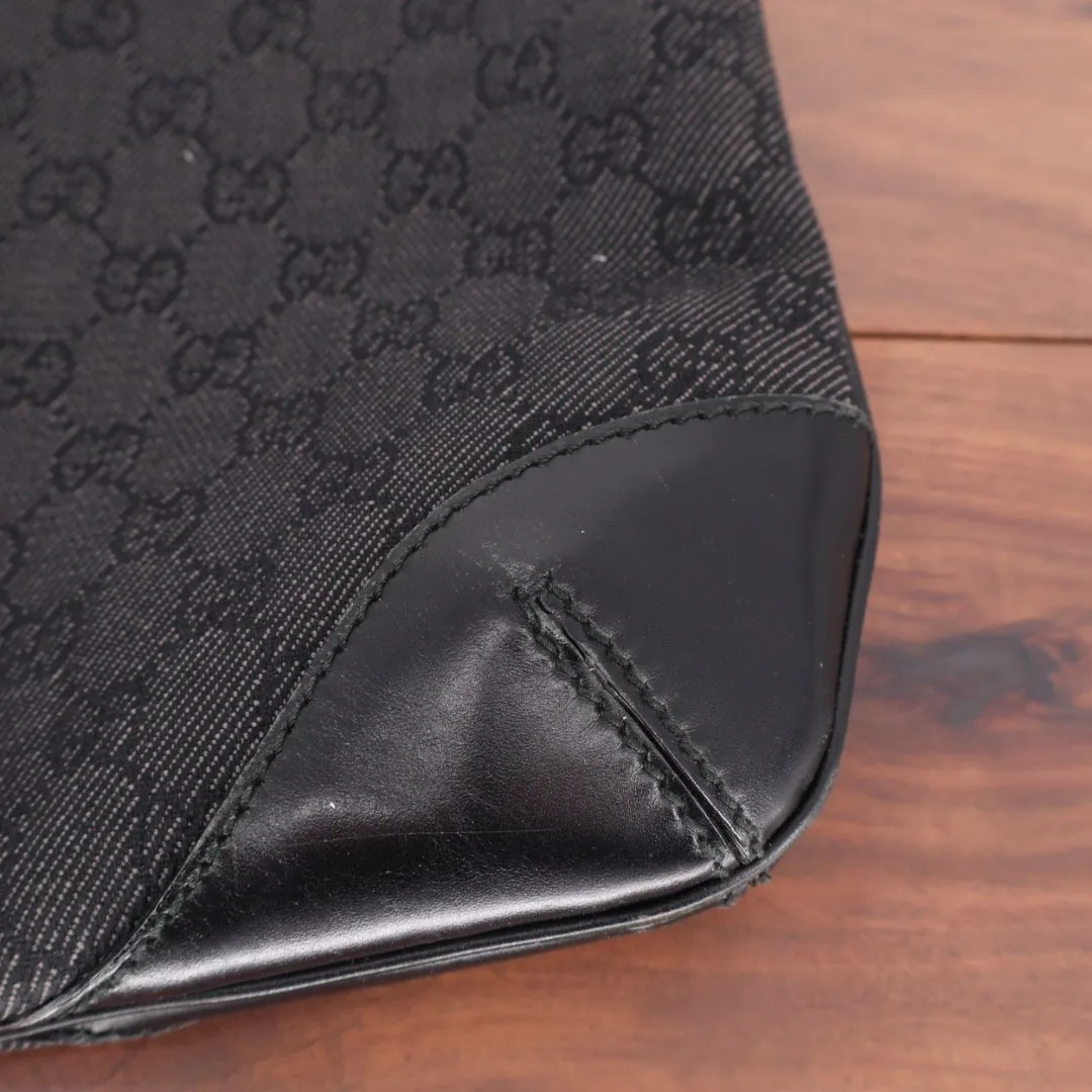 Gucci Black Original GG Canvas Shoulder Bag Vintage Black Leather Trim - Image 5