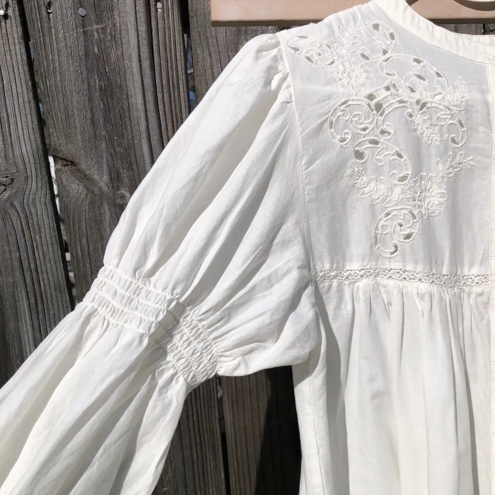Zara White Embroidered Long Sleeved Loose Blouse S - Image 5