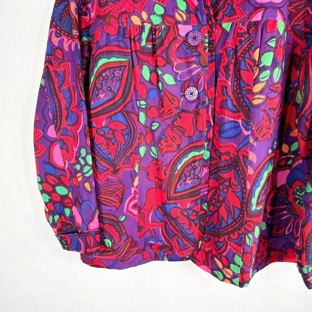 Choices XLP Jacket Purple Red Paisley Floral Denim Button Down Cotton Lined 287 Size undefined - Image 5