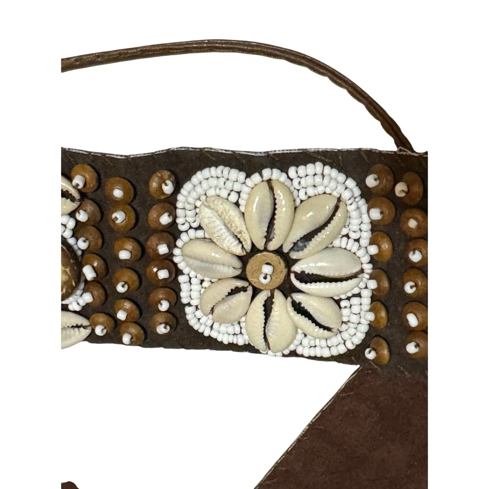 Bohemian · One Size · Tribal Cowrie Shell Wood Beaded Tie Belt · Suede & Cord - Image 2