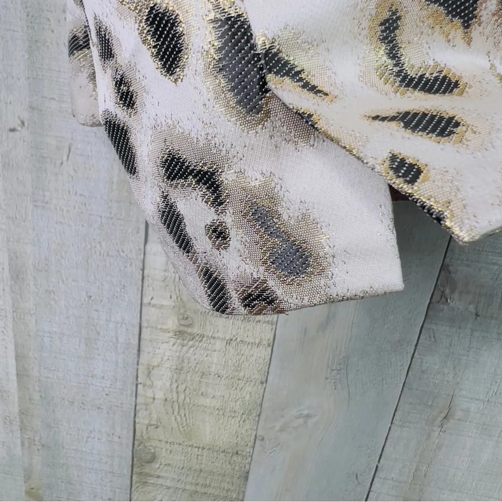 Natori Large Gold Metallic Leopard Print Lined Open Front Cardigan Jacket - Image 5