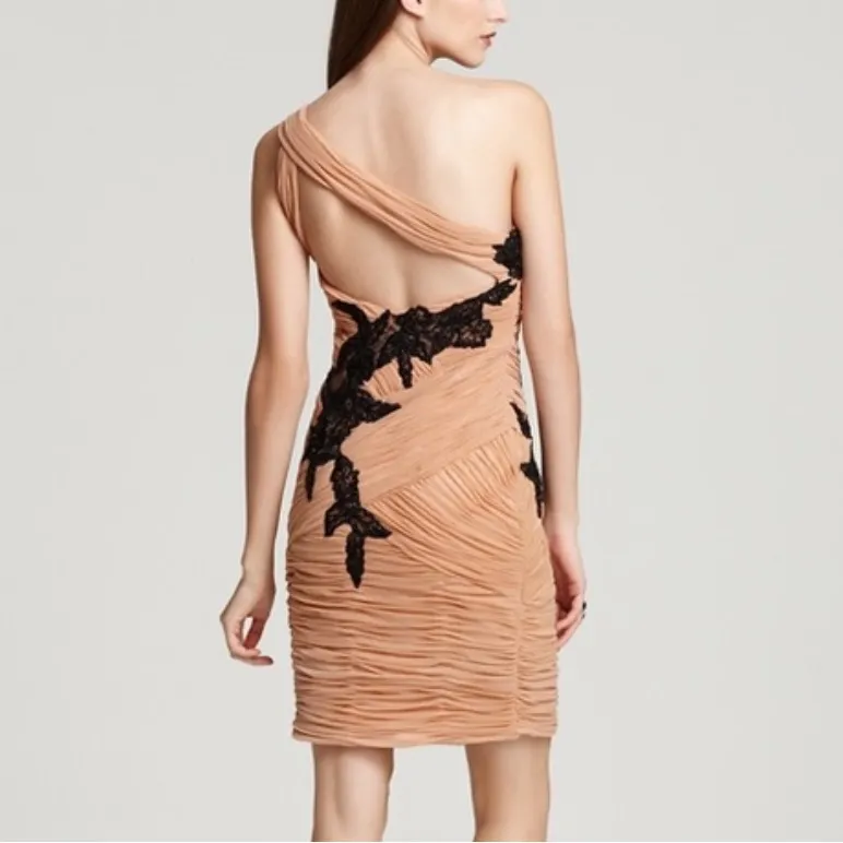 SUE WONG Ruched Lace Embellished One Shoulder Mini Cocktail Dress - Image 2