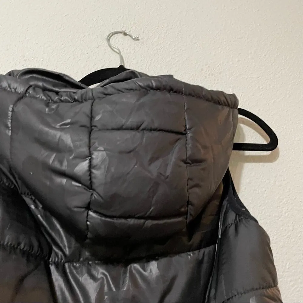 New Balance Black Hooded Puffer Vest Full Zip Camo Print Womens S Retro Sport - Image 3